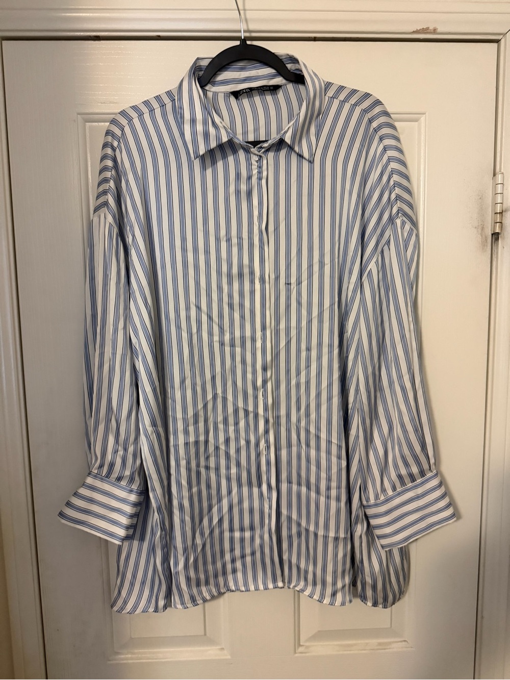 Zara Blue and White Striped Dress Shirt